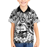 Guam Hafa Adai Guasali Flowers Family Matching Off The Shoulder Long Sleeve Dress and Hawaiian Shirt LT9 Son's Shirt Black - Polynesian Pride