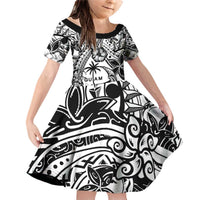 Guam Hafa Adai Guasali Flowers Family Matching Off Shoulder Short Dress and Hawaiian Shirt LT9 Daughter's Dress Black - Polynesian Pride