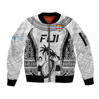 Custom Fiji Rugby Sleeve Zip Bomber Jacket Go Champions World Cup 2023 Tapa Unique White Vibe LT9 Unisex White - Polynesian Pride