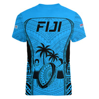 Fiji Rugby Women V Neck T Shirt Go Champions World Cup 2023 Tapa Unique Blue Vibe LT9 - Polynesian Pride