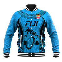 Custom Fiji Rugby Baseball Jacket Go Champions World Cup 2023 Tapa Unique Blue Vibe LT9 Unisex Blue - Polynesian Pride