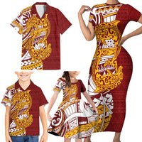 Couple Dolphins Maori Motif Family Matching Short Sleeve Bodycon Dress and Hawaiian Shirt LT9 - Polynesian Pride