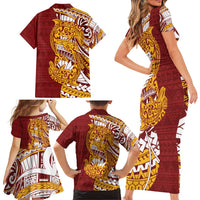 Couple Dolphins Maori Motif Family Matching Short Sleeve Bodycon Dress and Hawaiian Shirt LT9 - Polynesian Pride