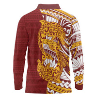 Couple Dolphins Maori Motif Long Sleeve Polo Shirt - Polynesian Pride