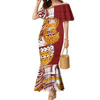Couple Dolphins Maori Motif Mermaid Dress LT9 Women Burgundy - Polynesian Pride