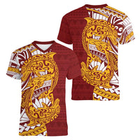 Couple Dolphins Maori Motif Women V-Neck T-Shirt - Polynesian Pride
