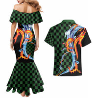 Japanese Asanoha Pattern Couples Matching Mermaid Dress and Hawaiian Shirt Sun Flame Slayer Dragon Hinokami Kagura Spirit LT9 - Polynesian Pride