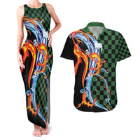 Japanese Asanoha Pattern Couples Matching Tank Maxi Dress and Hawaiian Shirt Sun Flame Slayer Dragon Hinokami Kagura Spirit LT9 Green - Polynesian Pride