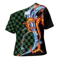 Japanese Asanoha Pattern Cross Shoulder Shirt Sun Flame Slayer Dragon Hinokami Kagura Spirit - Polynesian Pride