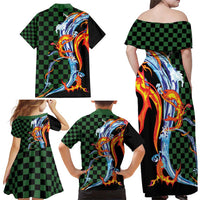 Japanese Asanoha Pattern Family Matching Off Shoulder Maxi Dress and Hawaiian Shirt Sun Flame Slayer Dragon Hinokami Kagura Spirit LT9 - Polynesian Pride