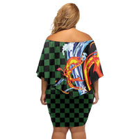 Japanese Asanoha Pattern Family Matching Off Shoulder Short Dress and Hawaiian Shirt Sun Flame Slayer Dragon Hinokami Kagura Spirit LT9 - Polynesian Pride