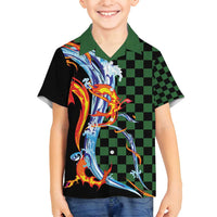 Japanese Asanoha Pattern Family Matching Puletasi and Hawaiian Shirt Sun Flame Slayer Dragon Hinokami Kagura Spirit LT9 Son's Shirt Green - Polynesian Pride