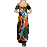 Japanese Asanoha Pattern Family Matching Summer Maxi Dress and Hawaiian Shirt Sun Flame Slayer Dragon Hinokami Kagura Spirit LT9 - Polynesian Pride