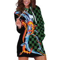 Japanese Asanoha Pattern Hoodie Dress Sun Flame Slayer Dragon Hinokami Kagura Spirit LT9 Green - Polynesian Pride