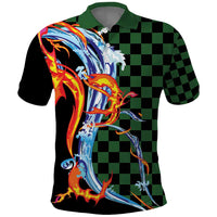 Japanese Asanoha Pattern Polo Shirt Sun Flame Slayer Dragon Hinokami Kagura Spirit - Polynesian Pride