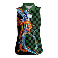 Japanese Asanoha Pattern Women Sleeveless Polo Shirt Sun Flame Slayer Dragon Hinokami Kagura Spirit LT9 Female Green - Polynesian Pride
