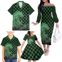 Japanese Asanoha Pattern Family Matching Off The Shoulder Long Sleeve Dress and Hawaiian Shirt Water Breathing Slayer Dragon LT9 - Polynesian Pride