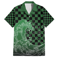 Japanese Asanoha Pattern Family Matching Off The Shoulder Long Sleeve Dress and Hawaiian Shirt Water Breathing Slayer Dragon LT9 Dad's Shirt - Short Sleeve Green - Polynesian Pride