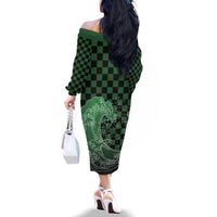 Japanese Asanoha Pattern Family Matching Off The Shoulder Long Sleeve Dress and Hawaiian Shirt Water Breathing Slayer Dragon LT9 - Polynesian Pride