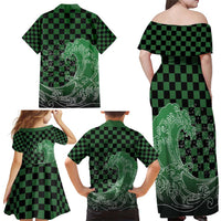 Japanese Asanoha Pattern Family Matching Off Shoulder Maxi Dress and Hawaiian Shirt Water Breathing Slayer Dragon LT9 - Polynesian Pride