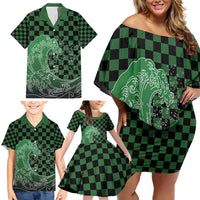 Japanese Asanoha Pattern Family Matching Off Shoulder Short Dress and Hawaiian Shirt Water Breathing Slayer Dragon LT9 - Polynesian Pride