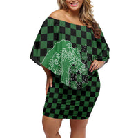 Japanese Asanoha Pattern Family Matching Off Shoulder Short Dress and Hawaiian Shirt Water Breathing Slayer Dragon LT9 Mom's Dress Green - Polynesian Pride