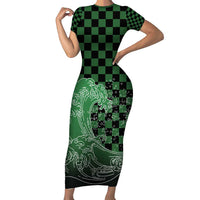 Japanese Asanoha Pattern Family Matching Short Sleeve Bodycon Dress and Hawaiian Shirt Water Breathing Slayer Dragon LT9 Mom's Dress Green - Polynesian Pride