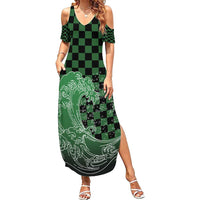 Japanese Asanoha Pattern Family Matching Summer Maxi Dress and Hawaiian Shirt Water Breathing Slayer Dragon LT9 Mom's Dress Green - Polynesian Pride