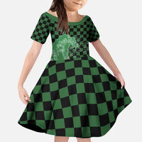 Japanese Asanoha Pattern Kid Short Sleeve Dress Water Breathing Slayer Dragon - Polynesian Pride