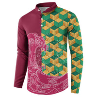 Japanese Bishamon-Kikkou Pattern Button Sweatshirt Water Pillar Silent River Flow - Polynesian Pride