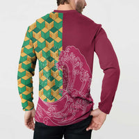 Japanese Bishamon-Kikkou Pattern Button Sweatshirt Water Pillar Silent River Flow - Polynesian Pride