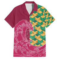 Japanese Bishamon-Kikkou Pattern Family Matching Puletasi and Hawaiian Shirt Water Pillar Silent River Flow - Polynesian Pride