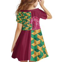 Japanese Bishamon-Kikkou Pattern Kid Short Sleeve Dress Water Pillar Silent River Flow - Polynesian Pride