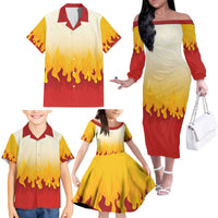 Japanese Kaen Pattern Family Matching Off The Shoulder Long Sleeve Dress and Hawaiian Shirt Flame Pillar Blazing Lion Heart LT9 - Polynesian Pride