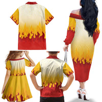 Japanese Kaen Pattern Family Matching Off The Shoulder Long Sleeve Dress and Hawaiian Shirt Flame Pillar Blazing Lion Heart LT9 - Polynesian Pride