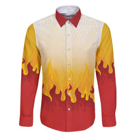 Japanese Kaen Pattern Family Matching Tank Maxi Dress and Hawaiian Shirt Flame Pillar Blazing Lion Heart LT9 Dad's Shirt - Long Sleeve Red - Polynesian Pride