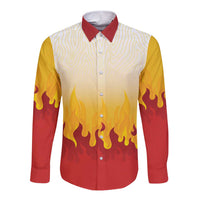 Japanese Kaen Pattern Long Sleeve Button Shirt Flame Pillar Blazing Lion Heart - Polynesian Pride