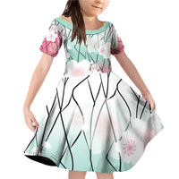 Japanese Kocho Pattern Family Matching Off Shoulder Short Dress and Hawaiian Shirt Insect Pillar Butterfly Flower Fairy LT9 Daughter's Dress Pink - Polynesian Pride