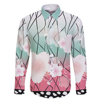 Japanese Kocho Pattern Family Matching Short Sleeve Bodycon Dress and Hawaiian Shirt Insect Pillar Butterfly Flower Fairy LT9 Dad's Shirt - Long Sleeve Pink - Polynesian Pride