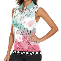 Japanese Kocho Pattern Women Sleeveless Polo Shirt Insect Pillar Butterfly Flower Fairy - Polynesian Pride