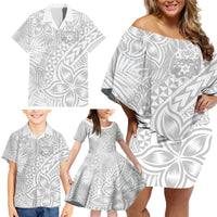 Personalised Tonga White Sunday Family Matching Off Shoulder Short Dress and Hawaiian Shirt Tropical Plant With Polynesian Pattern LT9 - Polynesian Pride