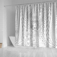 Personalised Tonga White Sunday Shower Curtain Tropical Plant With Polynesian Pattern LT9 - Polynesian Pride