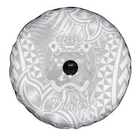 Personalised Tonga White Sunday Spare Tire Cover Tropical Plant With Polynesian Pattern LT9 - Polynesian Pride