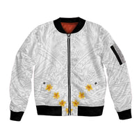 Tonga White Sunday Sleeve Zip Bomber Jacket Polynesian Plumeria Tribal Simple LT9 Unisex White - Polynesian Pride