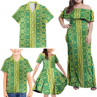 Hawaii Lei with Tribal Quilt Motif Family Matching Off Shoulder Maxi Dress and Hawaiian Shirt LT9 - Polynesian Pride