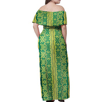 Hawaii Lei with Tribal Quilt Motif Family Matching Off Shoulder Maxi Dress and Hawaiian Shirt LT9 - Polynesian Pride