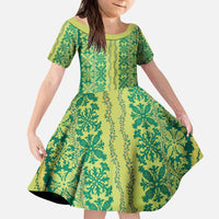 Hawaii Lei with Tribal Quilt Motif Kid Short Sleeve Dress