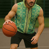 Hawaii Lei with Tribal Quilt Motif Sleeveless Zip Hoodie - Polynesian Pride