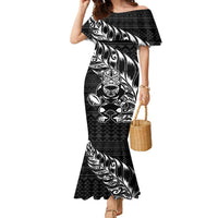 New Zealand Rugby Warrior Custom Family Matching Mermaid Dress and Hawaiian Shirt Black Fern Taniko Motif LT9 Mom's Dress Black - Polynesian Pride