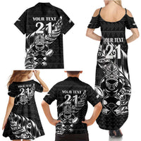 New Zealand Rugby Warrior Custom Family Matching Summer Maxi Dress and Hawaiian Shirt Black Fern Taniko Motif LT9 - Polynesian Pride